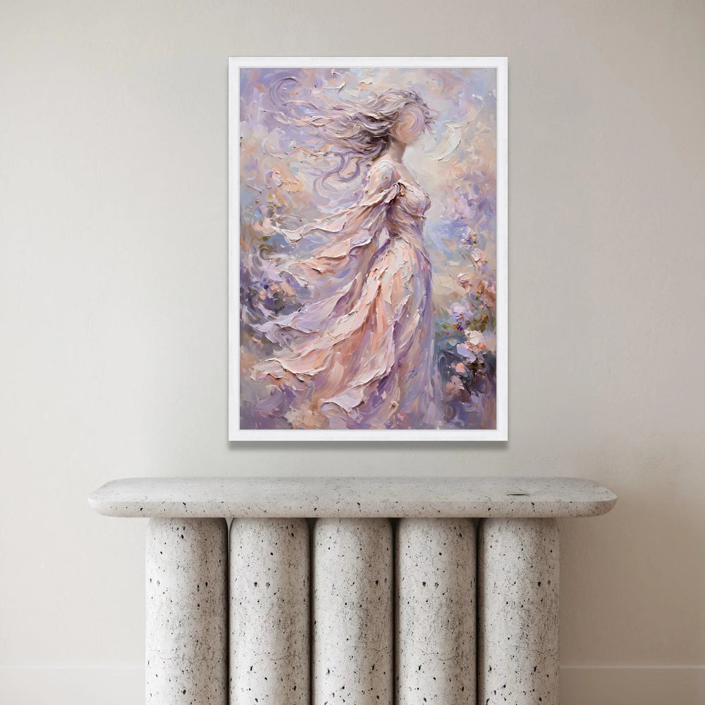 Ethereal Woman with Flowing Hair Canvas, Abstract Feminine Portrait, Soft Pastel Wall Art, Romantic Home Decor, Dreamy Canvas Print Art