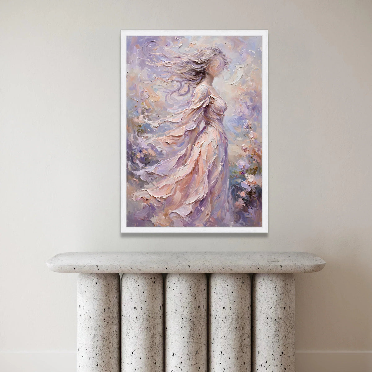 Ethereal Woman with Flowing Hair Canvas, Abstract Feminine Portrait, Soft Pastel Wall Art, Romantic Home Decor, Dreamy Canvas Print Art
