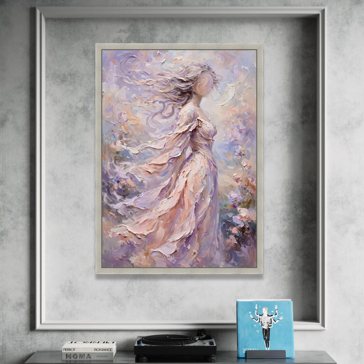 Ethereal Woman with Flowing Hair Canvas, Abstract Feminine Portrait, Soft Pastel Wall Art, Romantic Home Decor, Dreamy Canvas Print Art