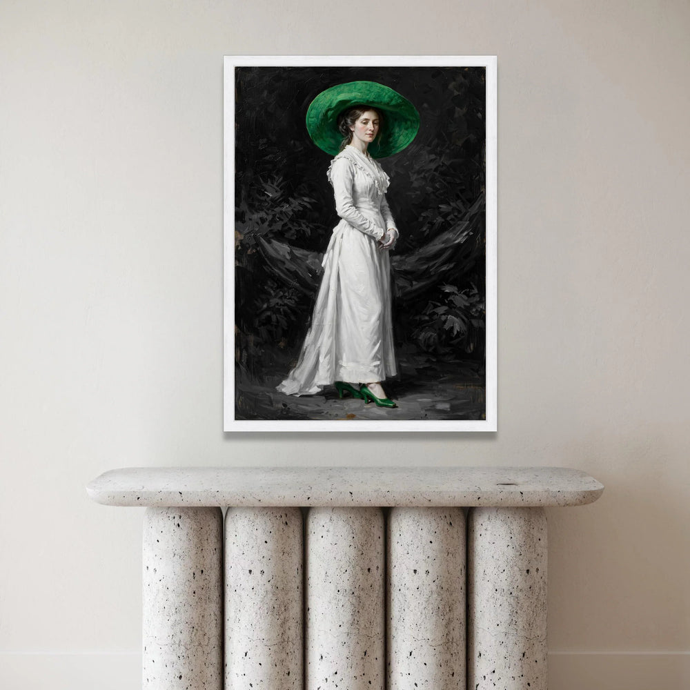 Elegant Victorian Woman with Green Hat and Shoes Canvas Wall Art, Classic Portrait Painting, Vintage Fashion Home Decor, Canvas Print Art