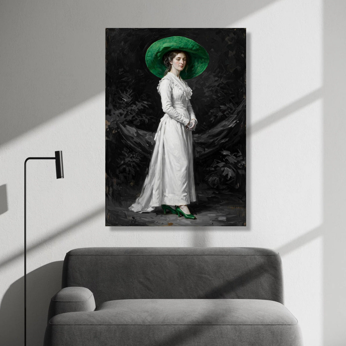 Elegant Victorian Woman with Green Hat and Shoes Canvas Wall Art, Classic Portrait Painting, Vintage Fashion Home Decor, Canvas Print Art