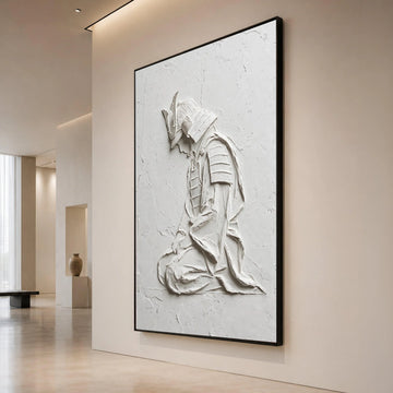 Minimalist Samurai Silhouette Canvas, White Warrior Wall Art, Japanese Culture Canvas, Modern Home Decoration, Ready to Canvas Print Art