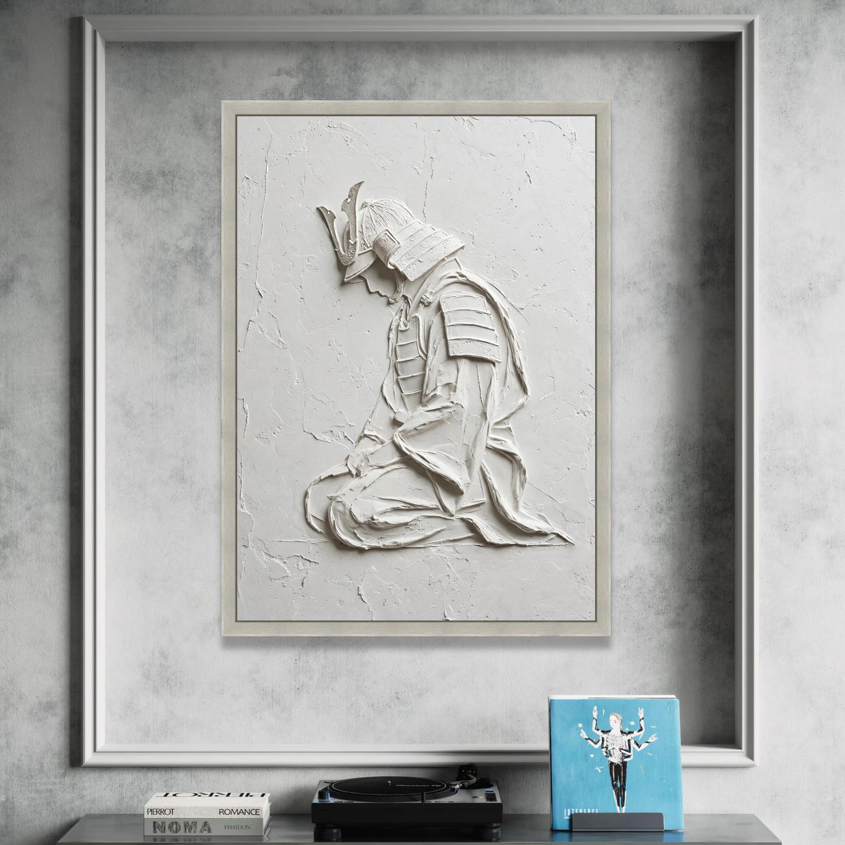 Minimalist Samurai Silhouette Canvas, White Warrior Wall Art, Japanese Culture Canvas, Modern Home Decoration, Ready to Canvas Print Art