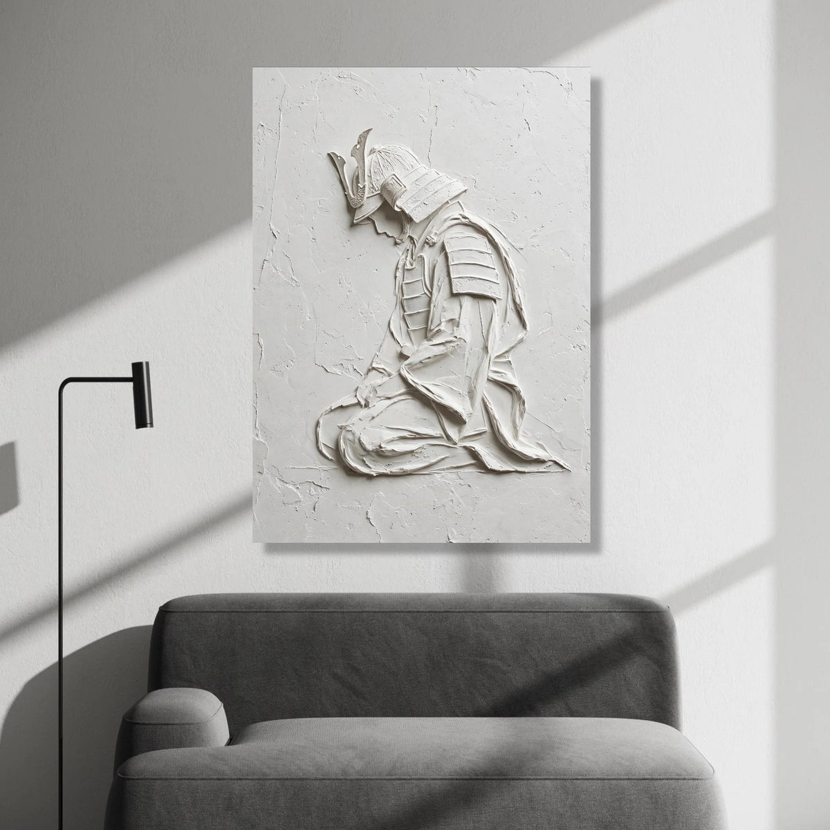 Minimalist Samurai Silhouette Canvas, White Warrior Wall Art, Japanese Culture Canvas, Modern Home Decoration, Ready to Canvas Print Art