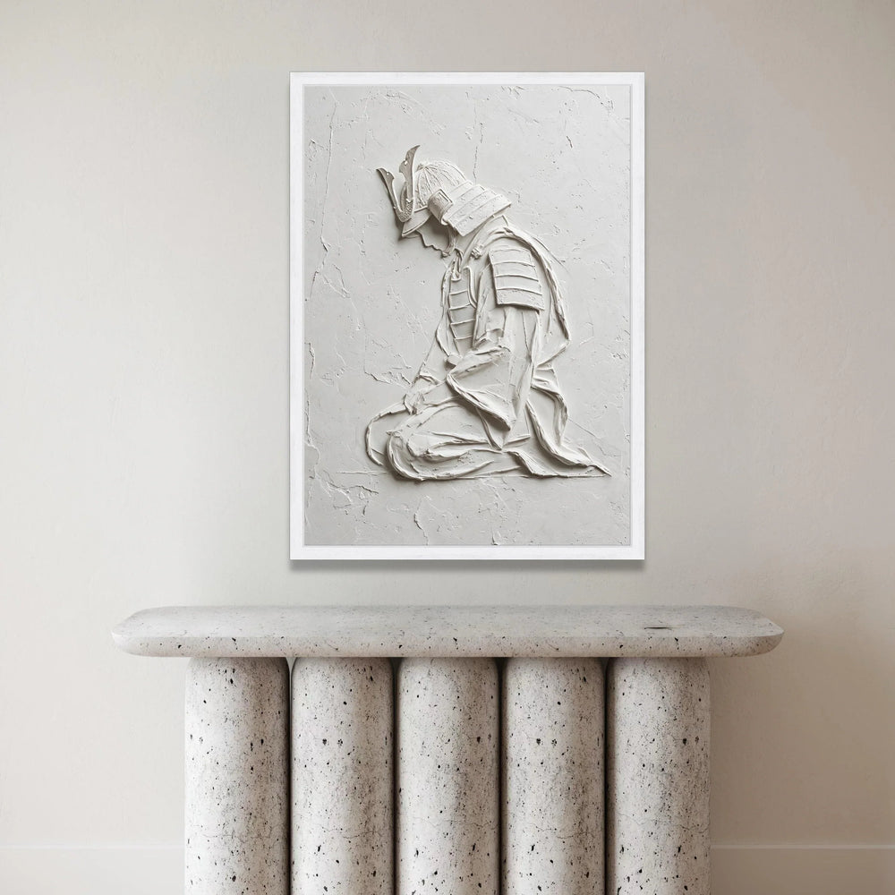 Minimalist Samurai Silhouette Canvas, White Warrior Wall Art, Japanese Culture Canvas, Modern Home Decoration, Ready to Canvas Print Art