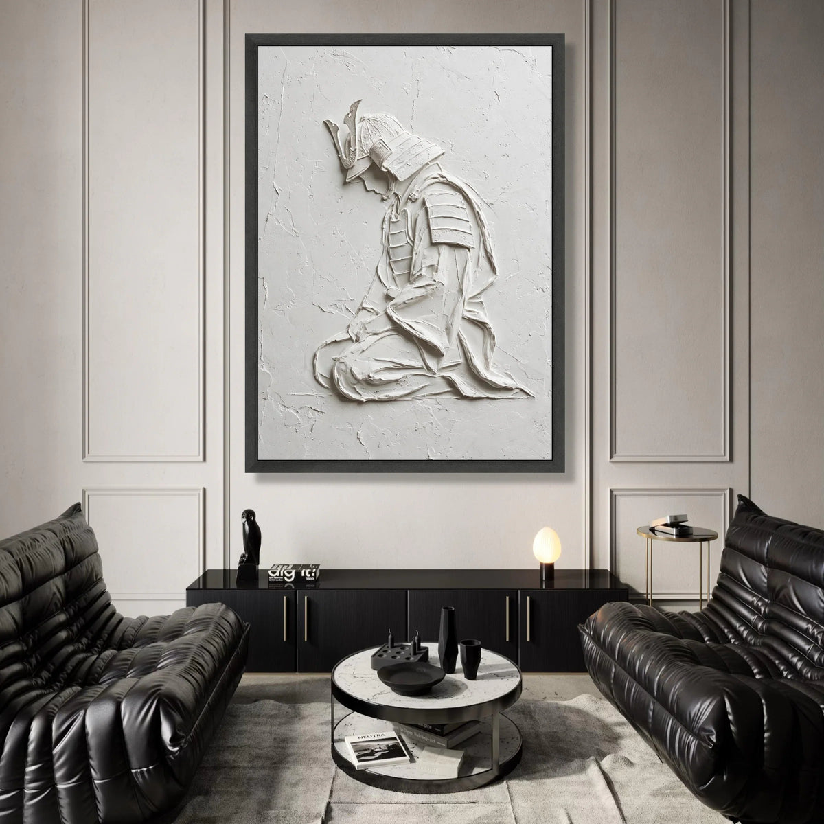 Minimalist Samurai Silhouette Canvas, White Warrior Wall Art, Japanese Culture Canvas, Modern Home Decoration, Ready to Canvas Print Art