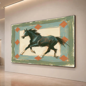 Running Black Horse Canvas Wall Art, Western Style Rustic Decor, Equestrian Animal Painting, Home Living Room Artwork, Canvas Print Art