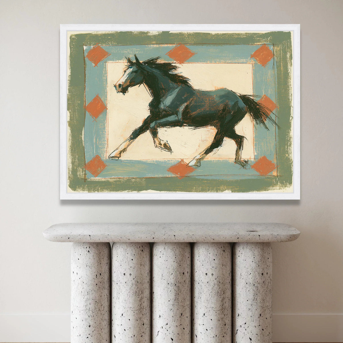 Running Black Horse Canvas Wall Art, Western Style Rustic Decor, Equestrian Animal Painting, Home Living Room Artwork, Canvas Print Art