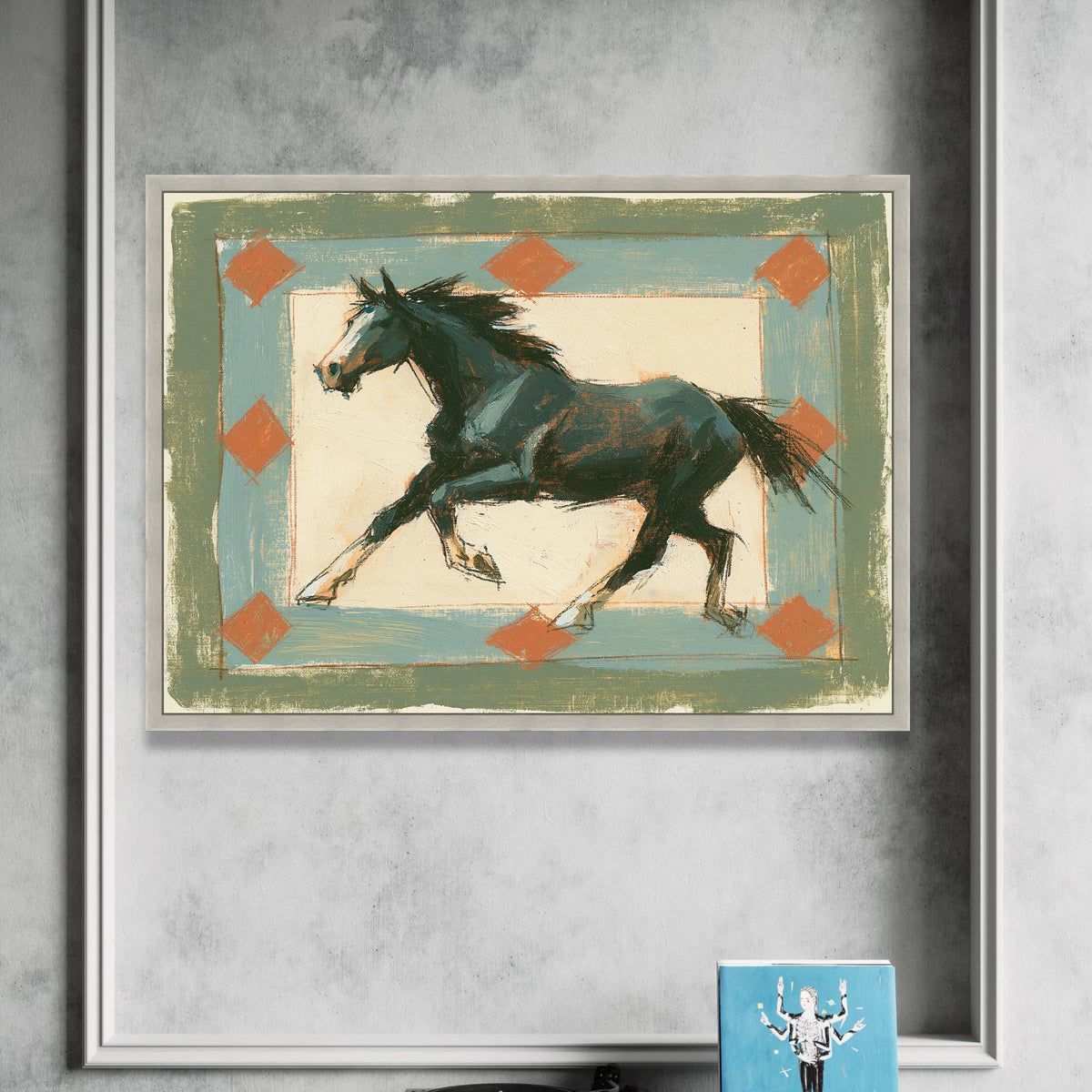 Running Black Horse Canvas Wall Art, Western Style Rustic Decor, Equestrian Animal Painting, Home Living Room Artwork, Canvas Print Art