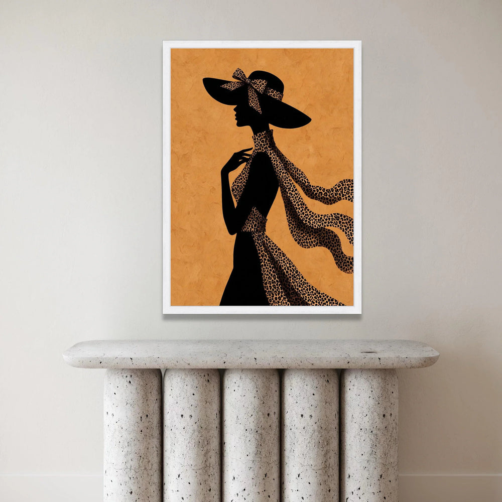 Elegant Woman Silhouette Canvas, Leopard Print Scarf and Hat, Fashion Wall Art, Chic Home Decor, Stylish Feminine Canvas Canvas Print Art