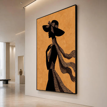Elegant Woman Silhouette Canvas, Leopard Print Scarf and Hat, Fashion Wall Art, Chic Home Decor, Stylish Feminine Canvas Canvas Print Art
