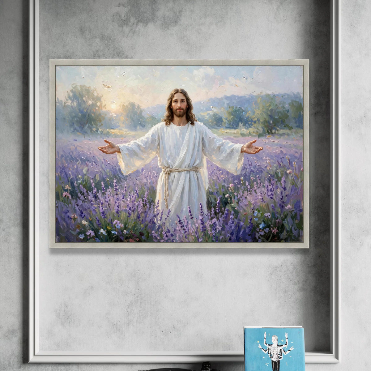 Peaceful Christ Figure Canvas, Spiritual Wall Art, Open Arms Religious Painting, Lavender Field Scene Canvas, Inspirational Canvas Print Art