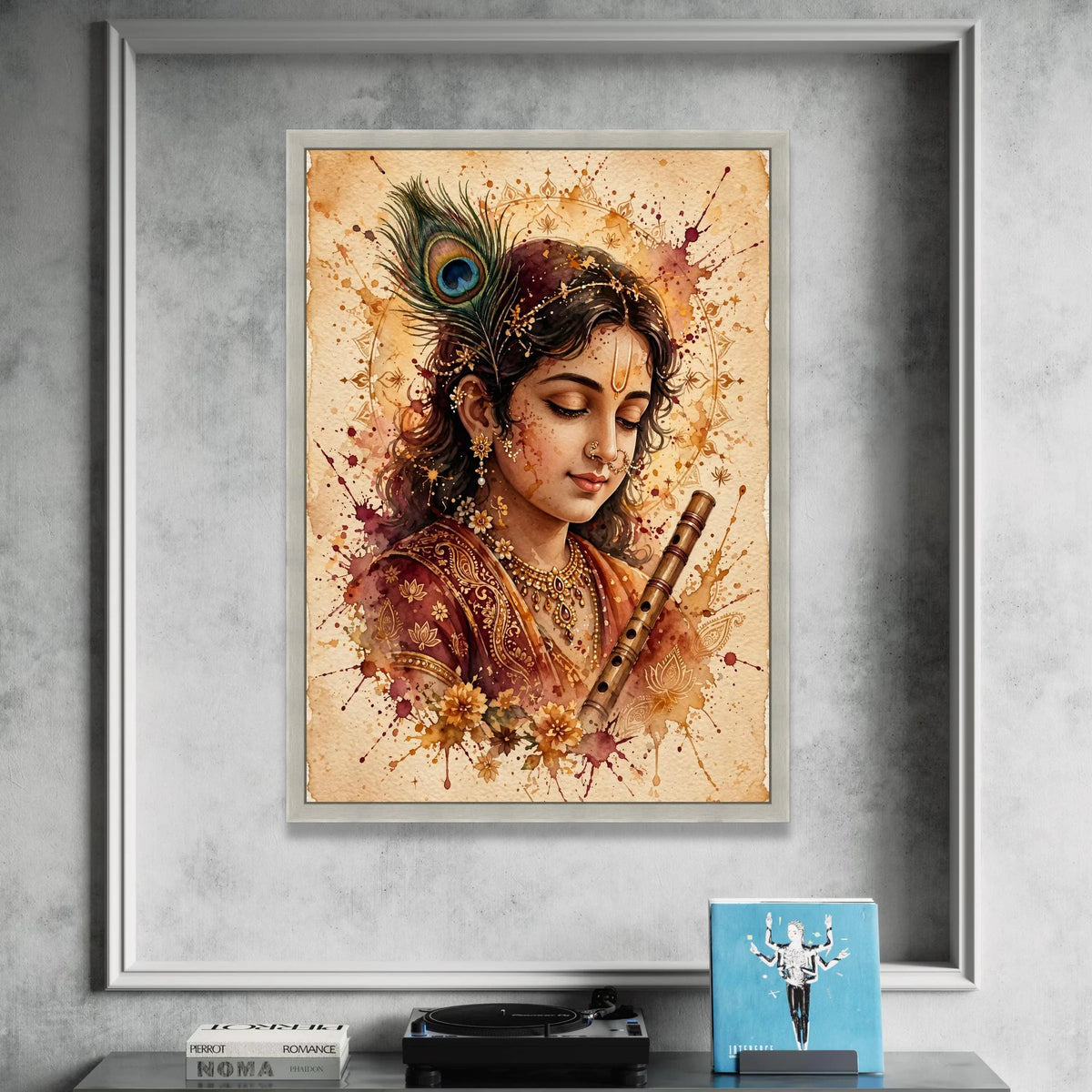 Elegant Krishna Portrait Canvas, Traditional Indian Art, Spiritual Flute Player, Decorative Wall Art, Cultural Home Decor Canvas Print Art