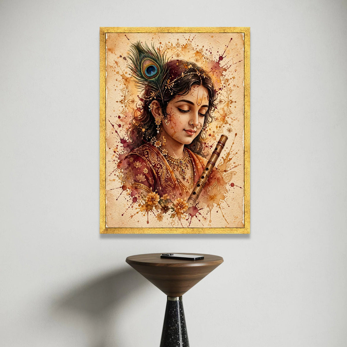 Elegant Krishna Portrait Canvas, Traditional Indian Art, Spiritual Flute Player, Decorative Wall Art, Cultural Home Decor Canvas Print Art