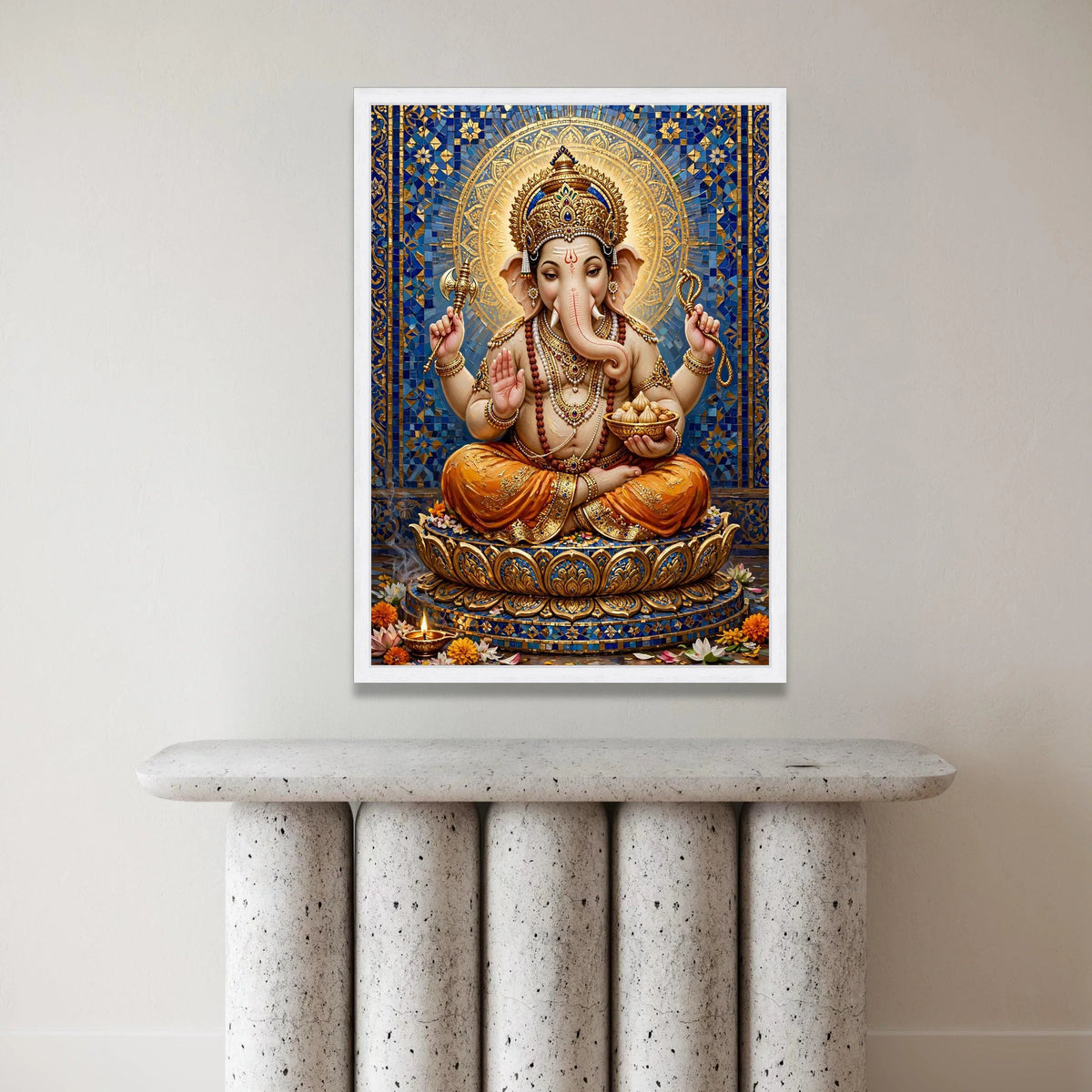 Lord Ganesha Divine Statue Canvas, Hindu Deity Wall Art, Spiritual Home Decor, Meditation Canvas Print, Indian Culture Art Canvas Print Art