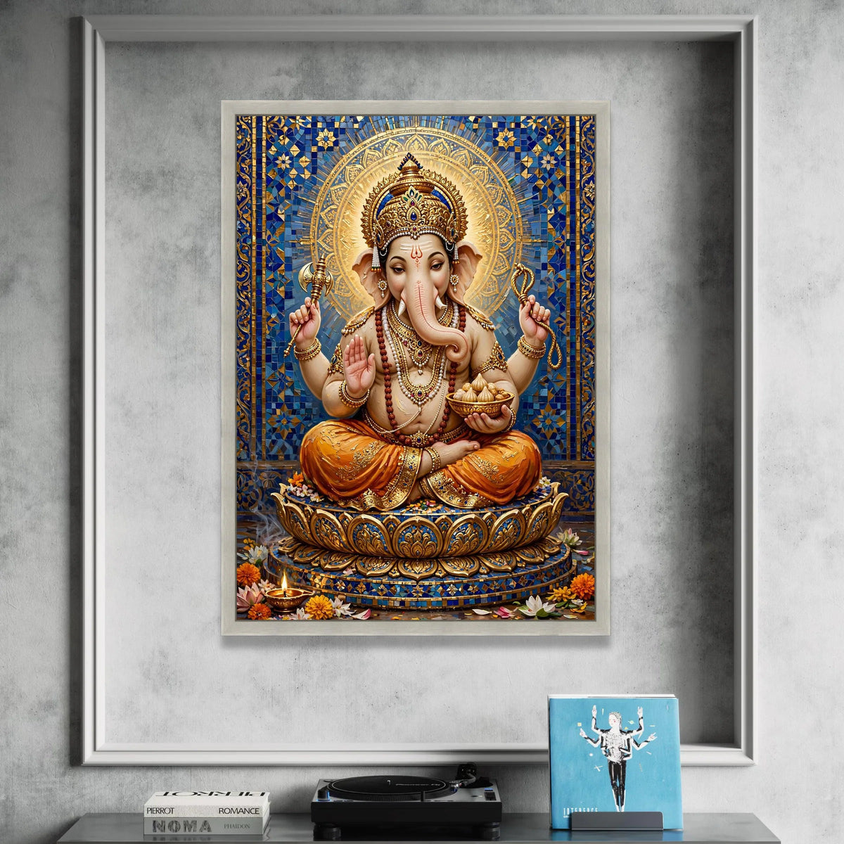 Lord Ganesha Divine Statue Canvas, Hindu Deity Wall Art, Spiritual Home Decor, Meditation Canvas Print, Indian Culture Art Canvas Print Art