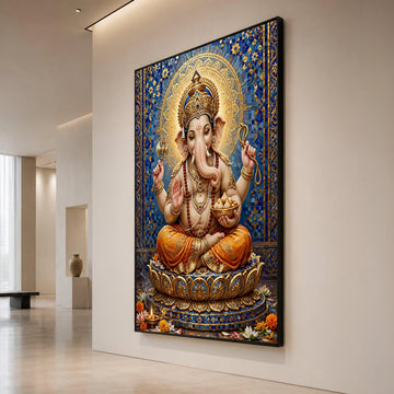 Lord Ganesha Divine Statue Canvas, Hindu Deity Wall Art, Spiritual Home Decor, Meditation Canvas Print, Indian Culture Art Canvas Print Art