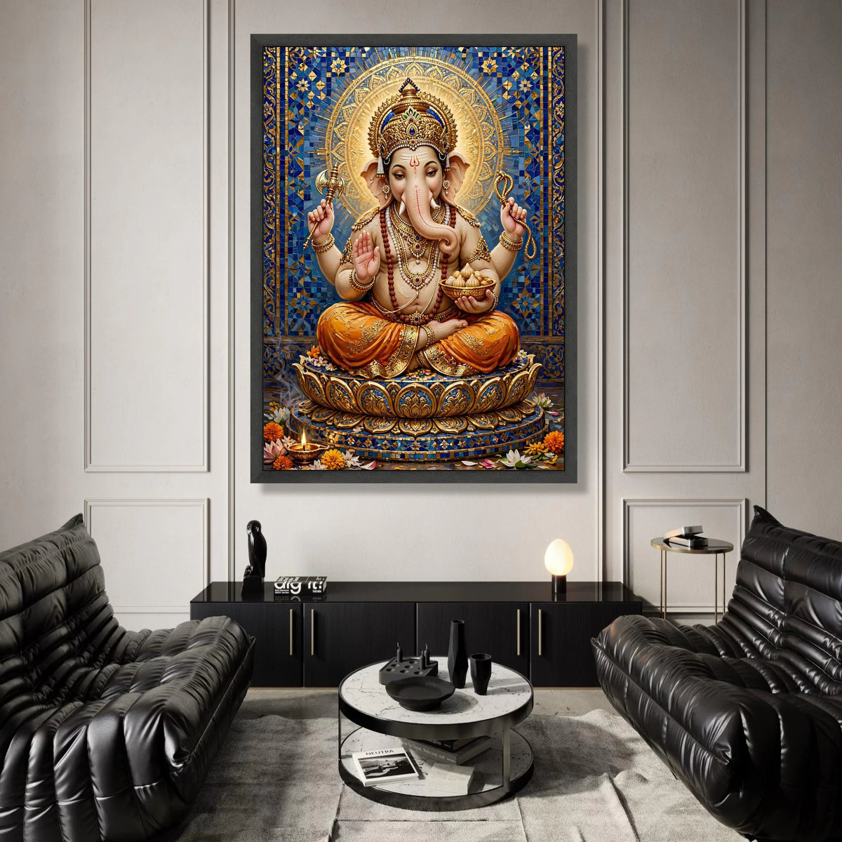 Lord Ganesha Divine Statue Canvas, Hindu Deity Wall Art, Spiritual Home Decor, Meditation Canvas Print, Indian Culture Art Canvas Print Art