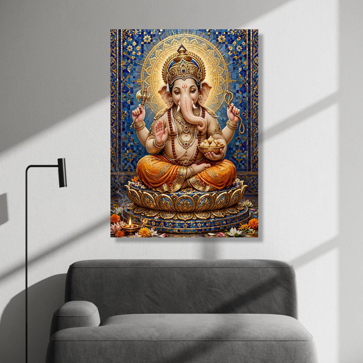 Lord Ganesha Divine Statue Canvas, Hindu Deity Wall Art, Spiritual Home Decor, Meditation Canvas Print, Indian Culture Art Canvas Print Art
