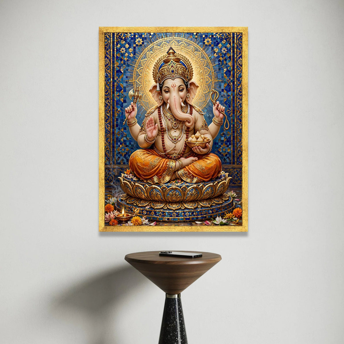 Lord Ganesha Divine Statue Canvas, Hindu Deity Wall Art, Spiritual Home Decor, Meditation Canvas Print, Indian Culture Art Canvas Print Art