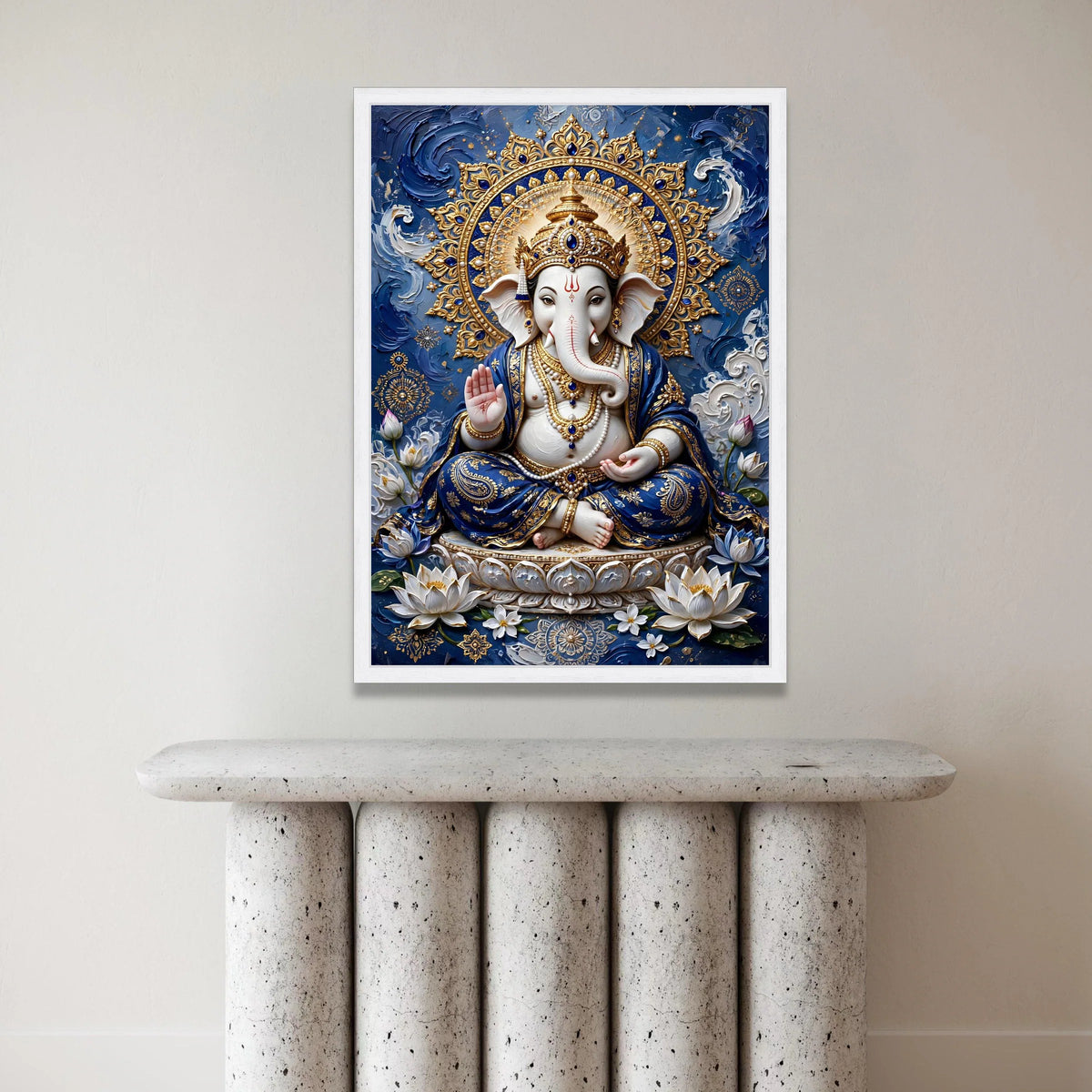 Divine Lord Ganesha Canvas Wall Art, Hindu God Decor, Spiritual Elephant Canvas, Indian Culture Artwork, Blue and Gold Home Canvas Print Art