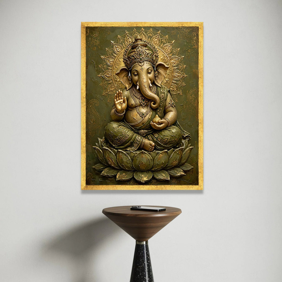 Majestic Ganesha Canvas Wall Art, Elephant Deity Painting, Spiritual Hindu Home Decor, Sacred Lotus Meditation Canvas, Canvas Print Art