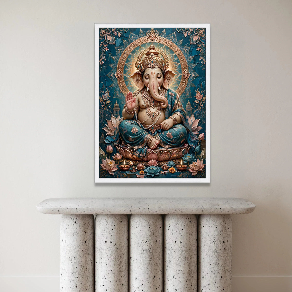 Elegant Lord Ganesha Canvas Wall Art, Spiritual Indian Elephant God, Blue and Gold Home Decor, Sacred Hindu Symbol, Canvas Print Art