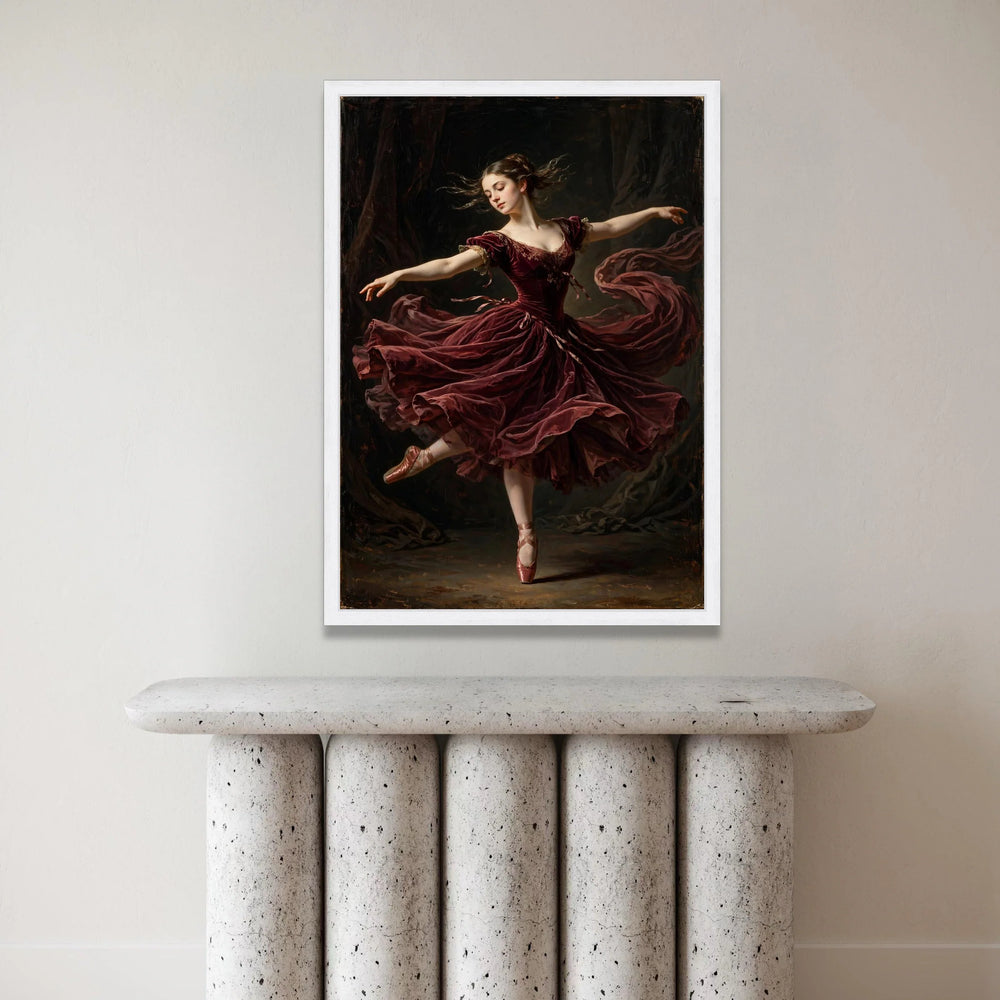 Graceful Ballet Dancer, Elegant Red Dress Canvas, Classical Dance Wall Art, Poised Ballerina Canvas, Romantic Movement Canvas Print Art
