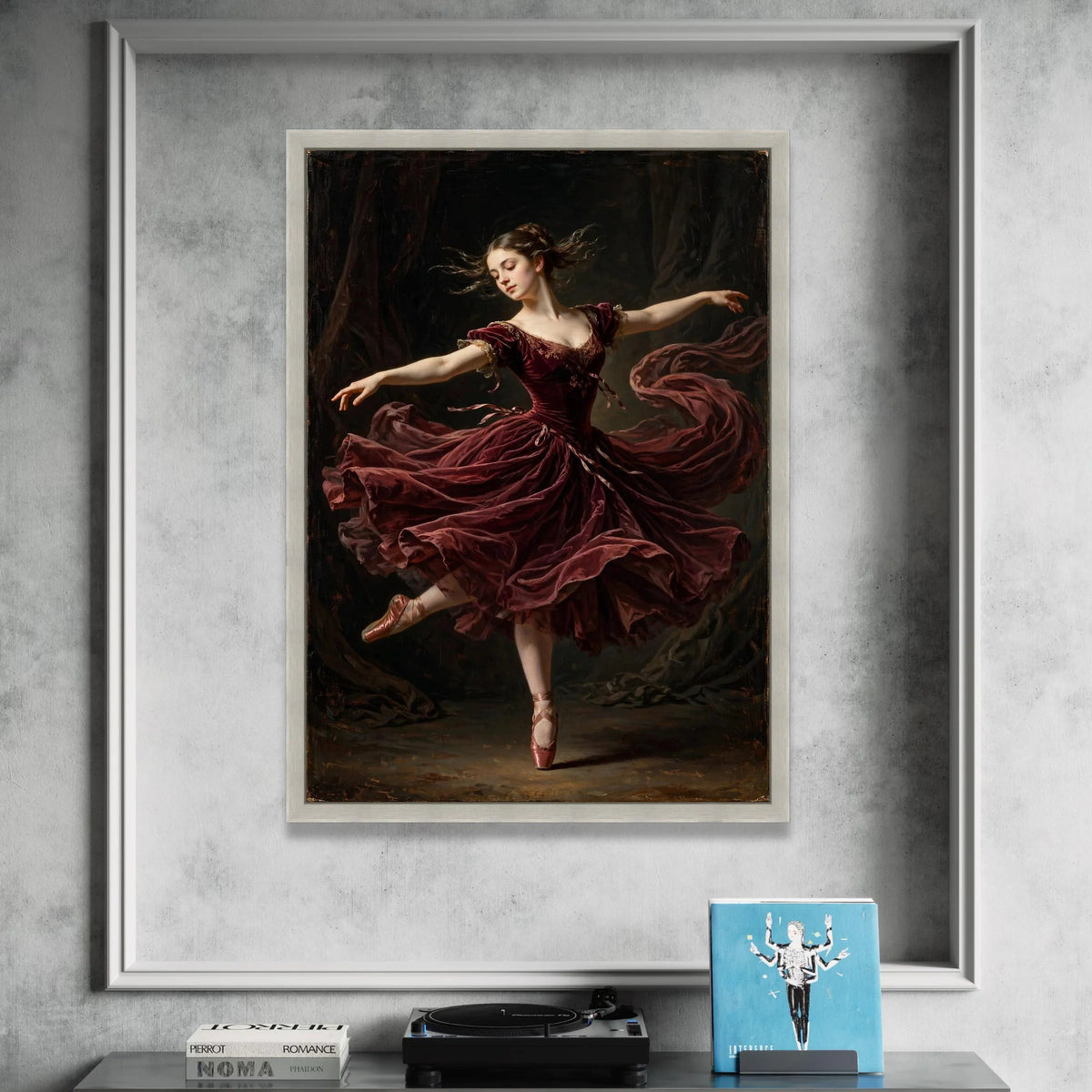 Graceful Ballet Dancer, Elegant Red Dress Canvas, Classical Dance Wall Art, Poised Ballerina Canvas, Romantic Movement Canvas Print Art