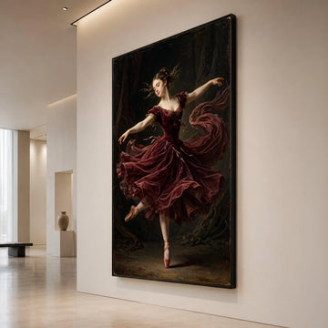 Graceful Ballet Dancer, Elegant Red Dress Canvas, Classical Dance Wall Art, Poised Ballerina Canvas, Romantic Movement Canvas Print Art