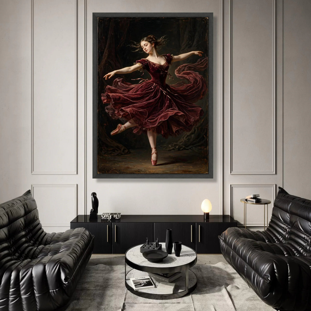 Graceful Ballet Dancer, Elegant Red Dress Canvas, Classical Dance Wall Art, Poised Ballerina Canvas, Romantic Movement Canvas Print Art