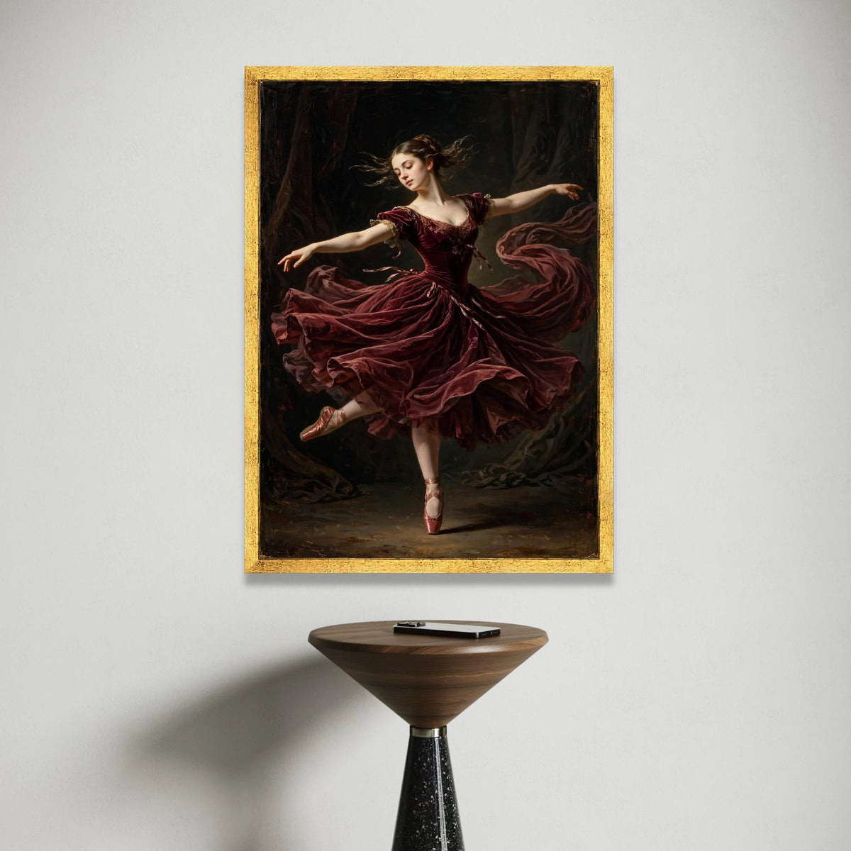 Graceful Ballet Dancer, Elegant Red Dress Canvas, Classical Dance Wall Art, Poised Ballerina Canvas, Romantic Movement Canvas Print Art