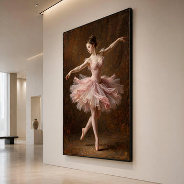 Elegant Ballerina Dancing Pink Tutu Canvas, Ballet Art Print, Graceful Ballet Pose Wall Art, Dance Studio Decoration, Soft Canvas Print Art
