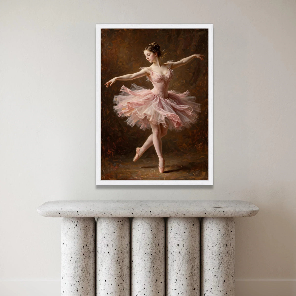 Elegant Ballerina Dancing Pink Tutu Canvas, Ballet Art Print, Graceful Ballet Pose Wall Art, Dance Studio Decoration, Soft Canvas Print Art