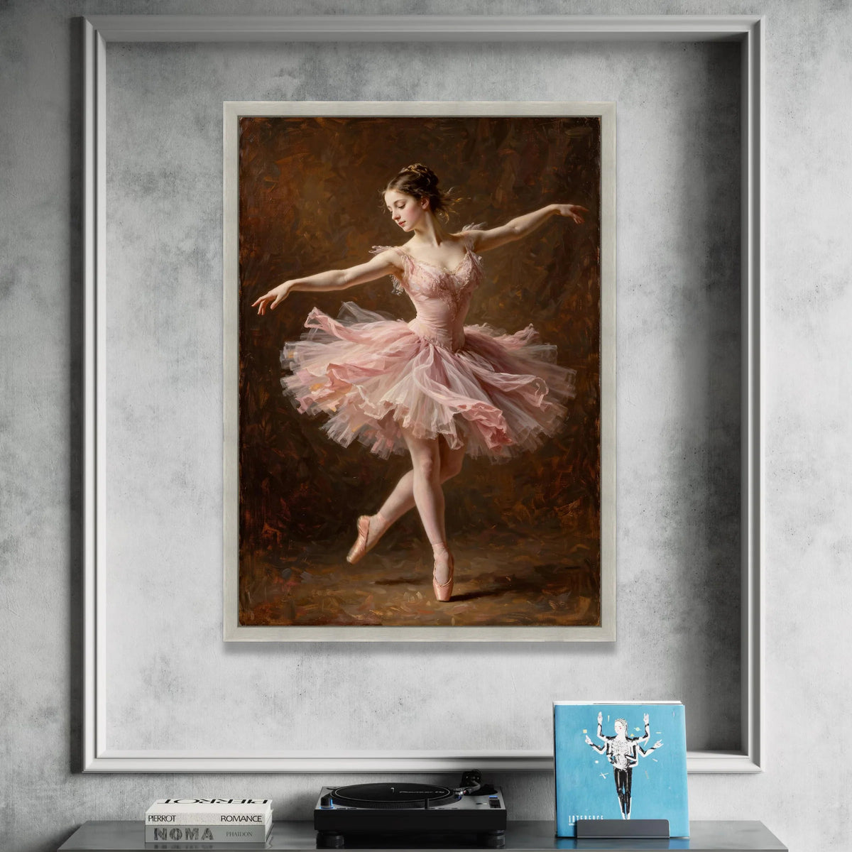Elegant Ballerina Dancing Pink Tutu Canvas, Ballet Art Print, Graceful Ballet Pose Wall Art, Dance Studio Decoration, Soft Canvas Print Art