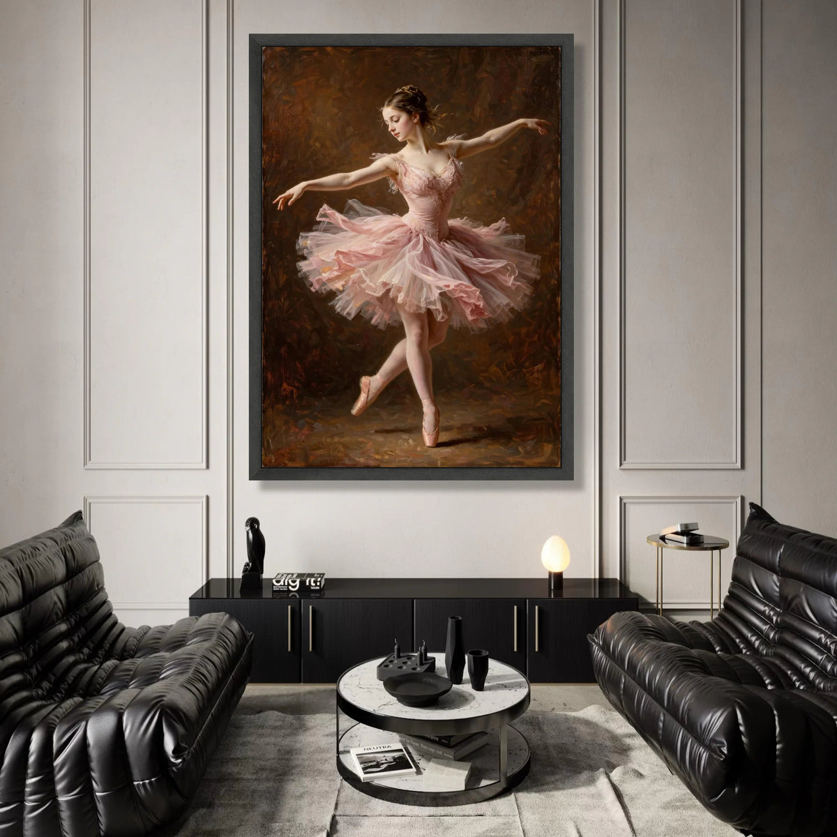 Elegant Ballerina Dancing Pink Tutu Canvas, Ballet Art Print, Graceful Ballet Pose Wall Art, Dance Studio Decoration, Soft Canvas Print Art