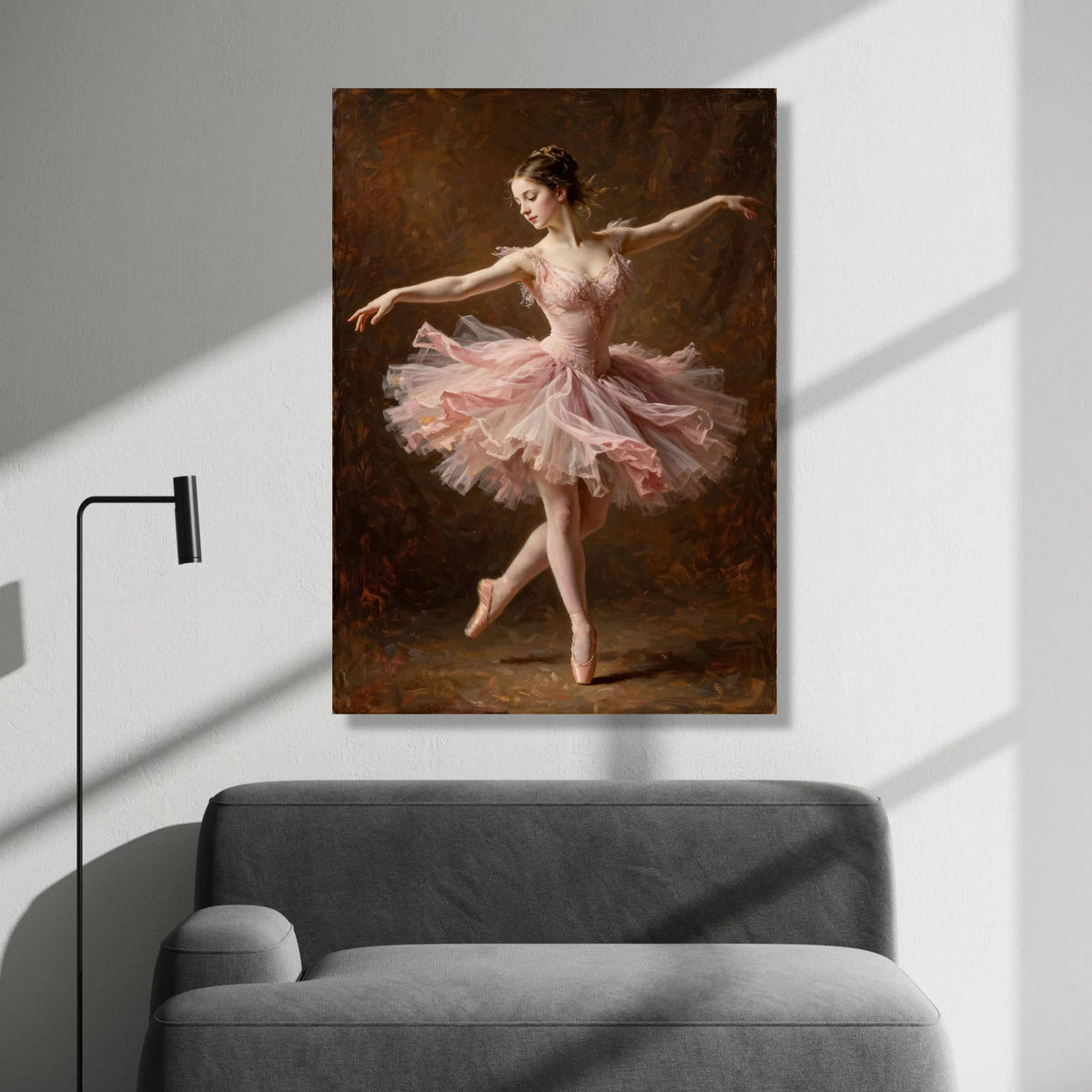 Elegant Ballerina Dancing Pink Tutu Canvas, Ballet Art Print, Graceful Ballet Pose Wall Art, Dance Studio Decoration, Soft Canvas Print Art