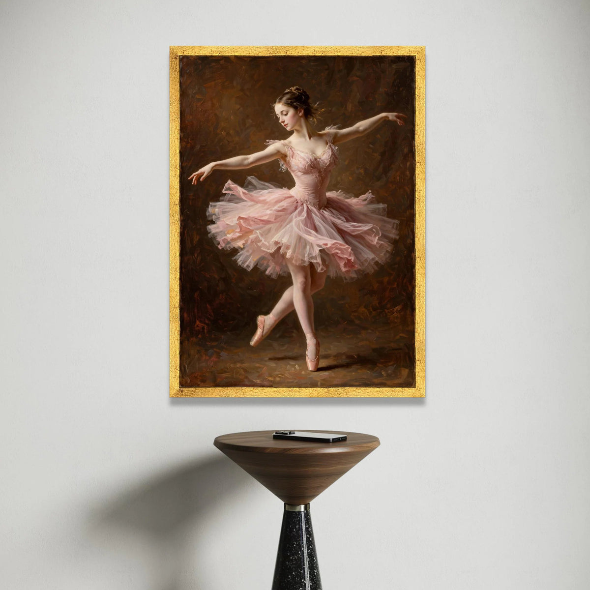 Elegant Ballerina Dancing Pink Tutu Canvas, Ballet Art Print, Graceful Ballet Pose Wall Art, Dance Studio Decoration, Soft Canvas Print Art