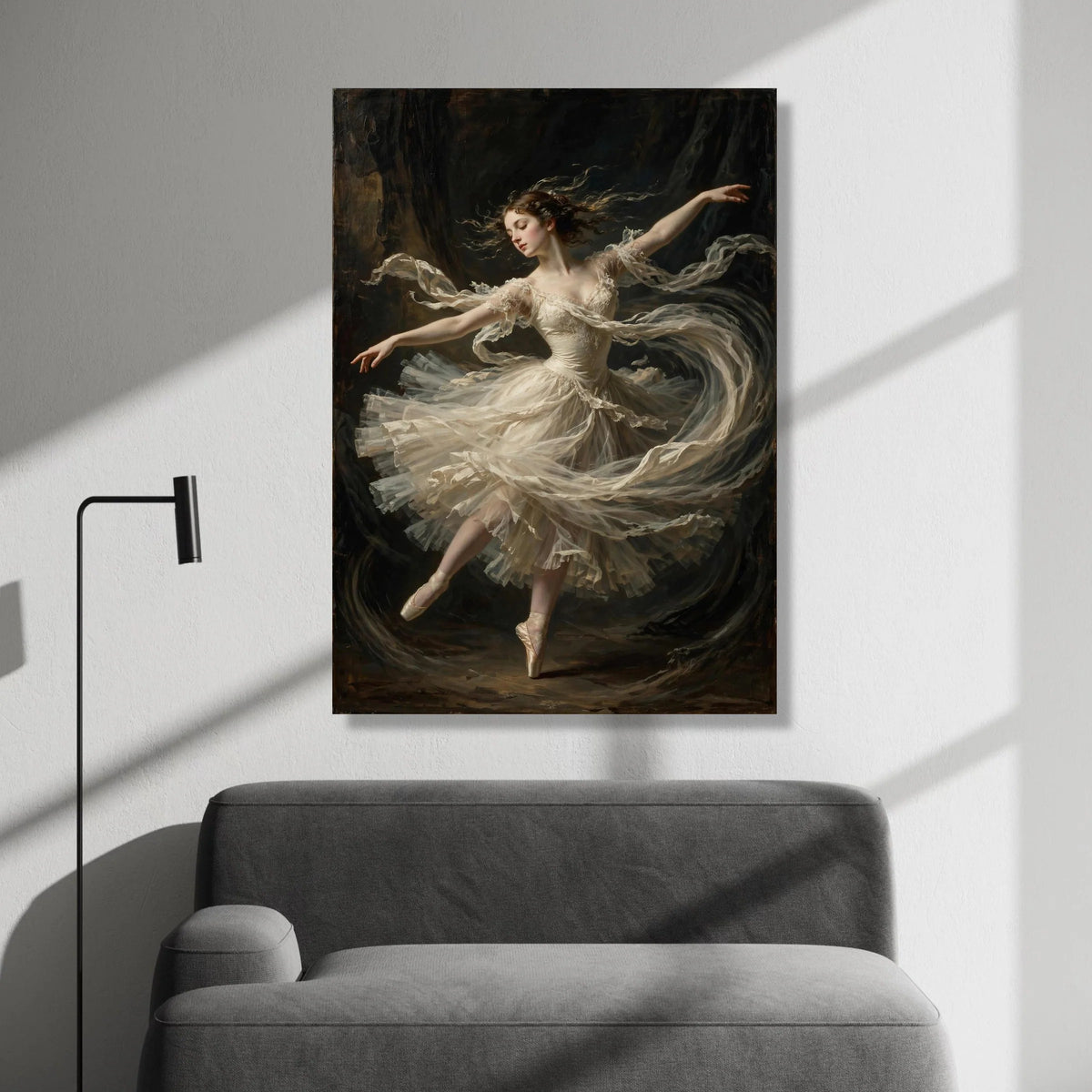 Elegant Ballerina Dance Pose Canvas, Classical Ballet Wall Art, Graceful Dancer Painting, Romantic Ballet Costume Canvas, Canvas Print Art