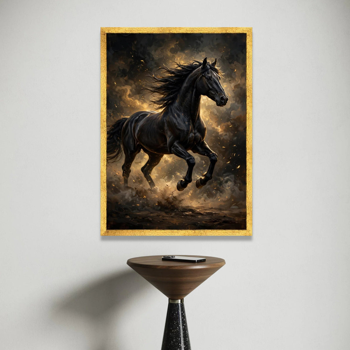 Majestic Black Stallion Canvas Wall Art, Galloping Horse Canvas, Dynamic Animal Portrait, Rustic Home Decoration, Ready to Canvas Print Art