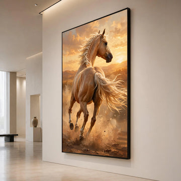 Powerful Palomino Horse Canvas, Running Horse Wall Art, Sunset Landscape Canvas, Equestrian Home Decor, Nature Animal Canvas Print Art