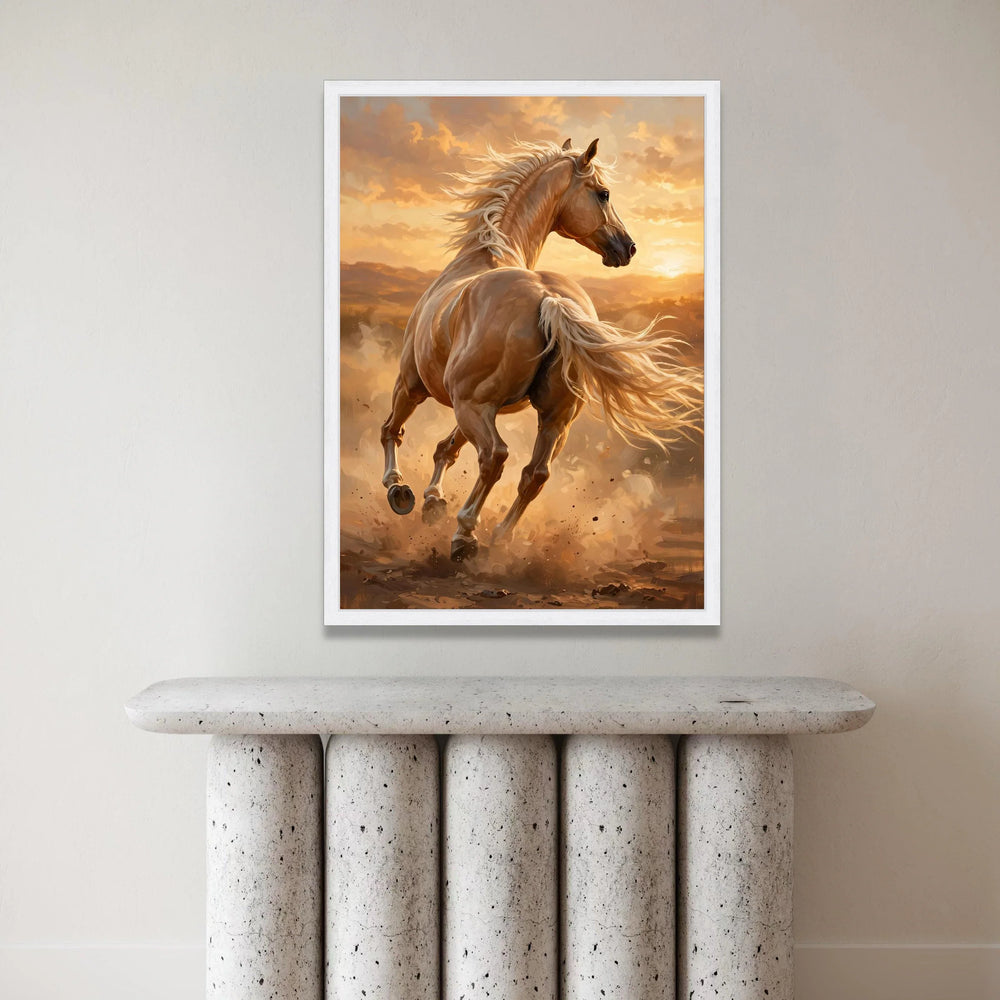Powerful Palomino Horse Canvas, Running Horse Wall Art, Sunset Landscape Canvas, Equestrian Home Decor, Nature Animal Canvas Print Art
