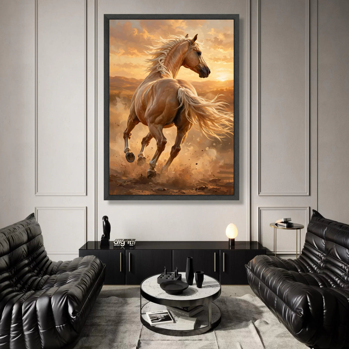 Powerful Palomino Horse Canvas, Running Horse Wall Art, Sunset Landscape Canvas, Equestrian Home Decor, Nature Animal Canvas Print Art