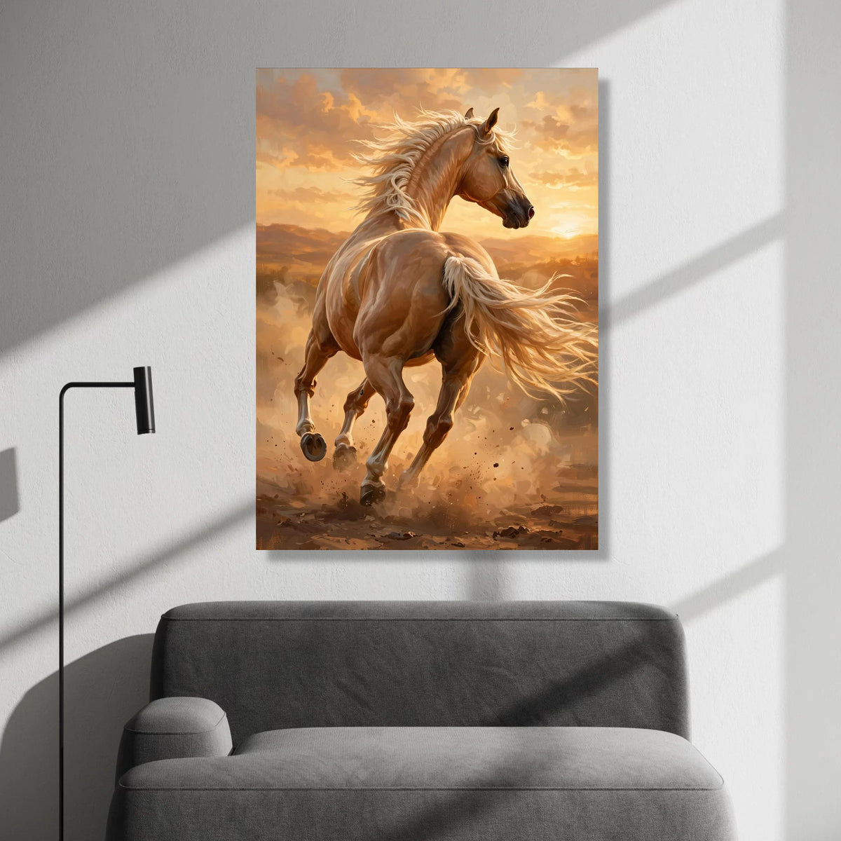 Powerful Palomino Horse Canvas, Running Horse Wall Art, Sunset Landscape Canvas, Equestrian Home Decor, Nature Animal Canvas Print Art