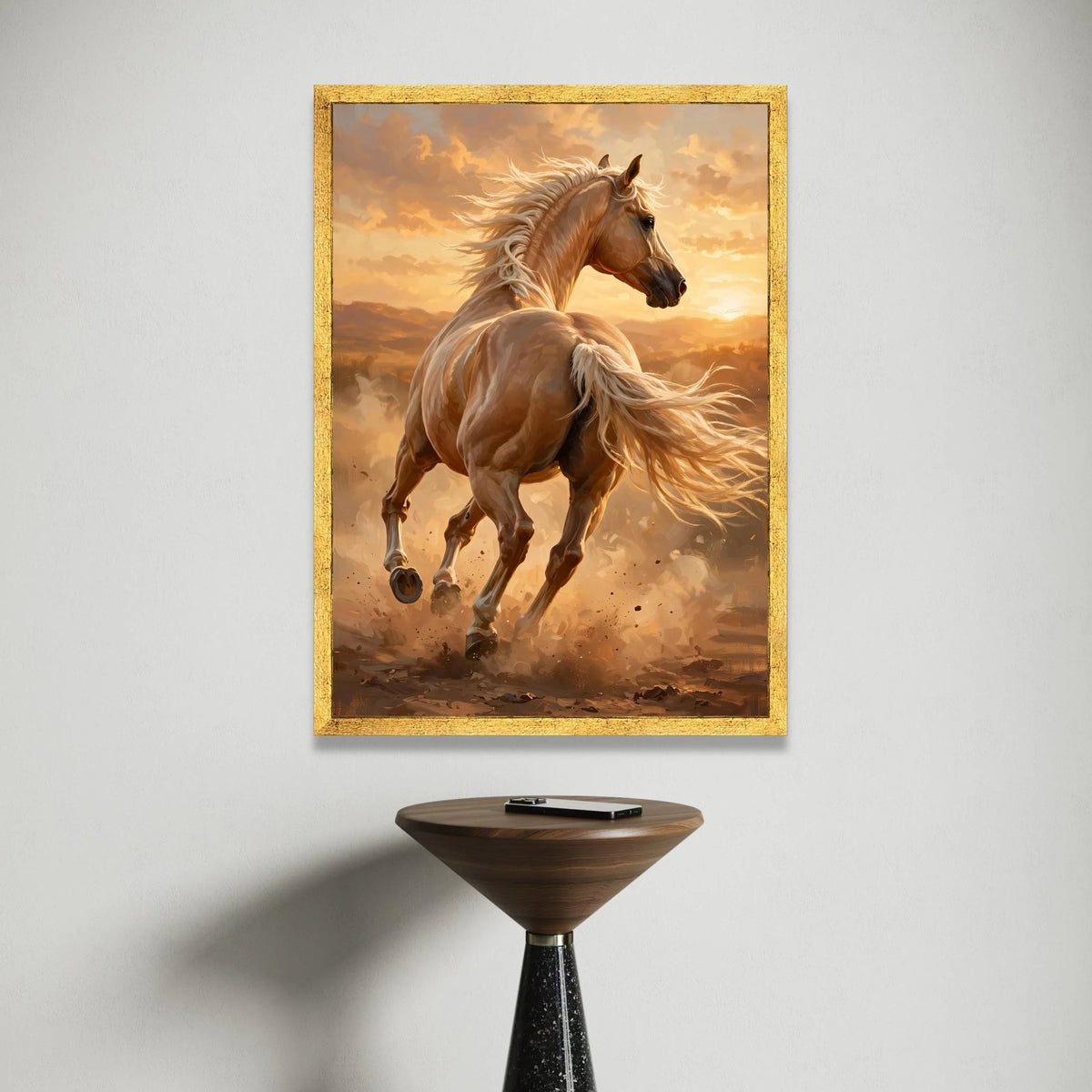 Powerful Palomino Horse Canvas, Running Horse Wall Art, Sunset Landscape Canvas, Equestrian Home Decor, Nature Animal Canvas Print Art