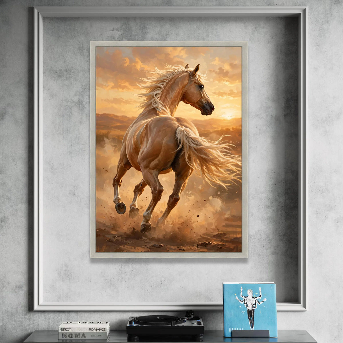 Powerful Palomino Horse Canvas, Running Horse Wall Art, Sunset Landscape Canvas, Equestrian Home Decor, Nature Animal Canvas Print Art