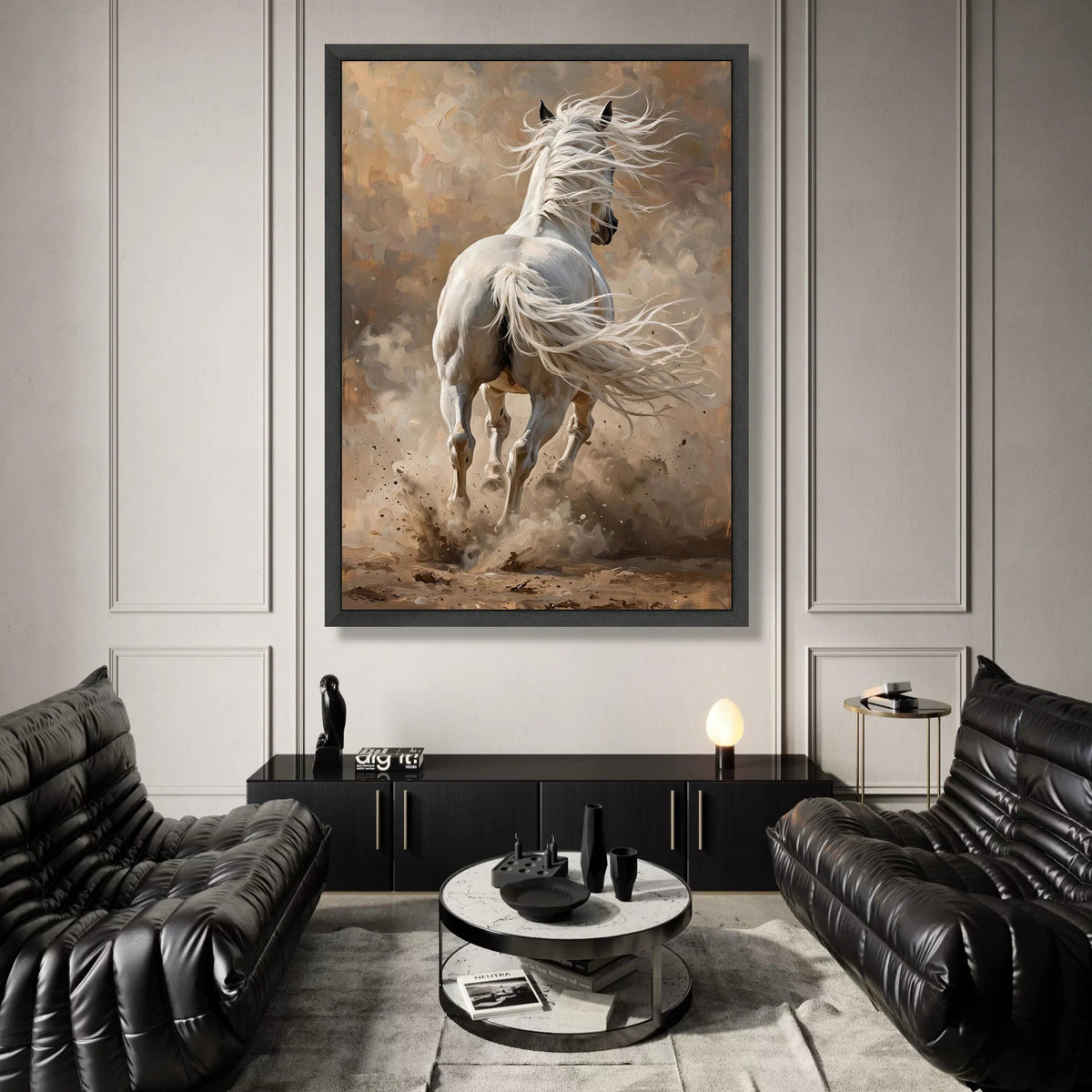 White Horse Running Canvas Wall Art, Dynamic Animal Print, Equestrian Home Decor, Modern Rustic Painting, Ready to Hang Canvas Print Art