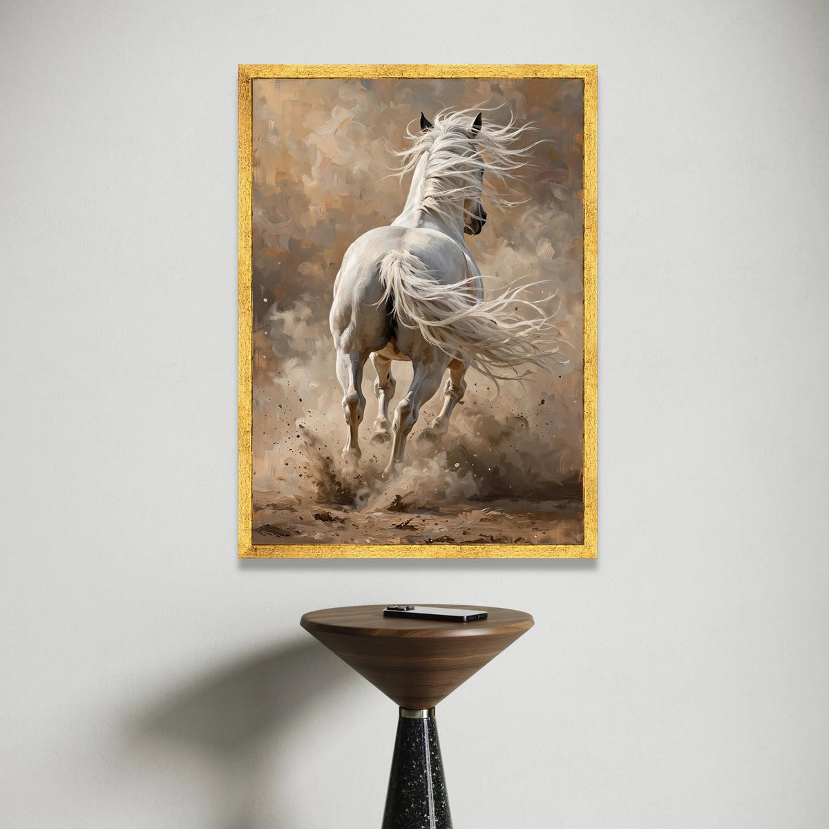 White Horse Running Canvas Wall Art, Dynamic Animal Print, Equestrian Home Decor, Modern Rustic Painting, Ready to Hang Canvas Print Art