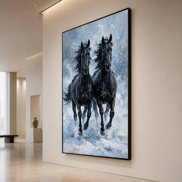 Majestic Black Horses Running Canvas, Dynamic Animal Wall Art, Galloping Horses Print, Nature Wildlife Canvas, Home Canvas Print Art