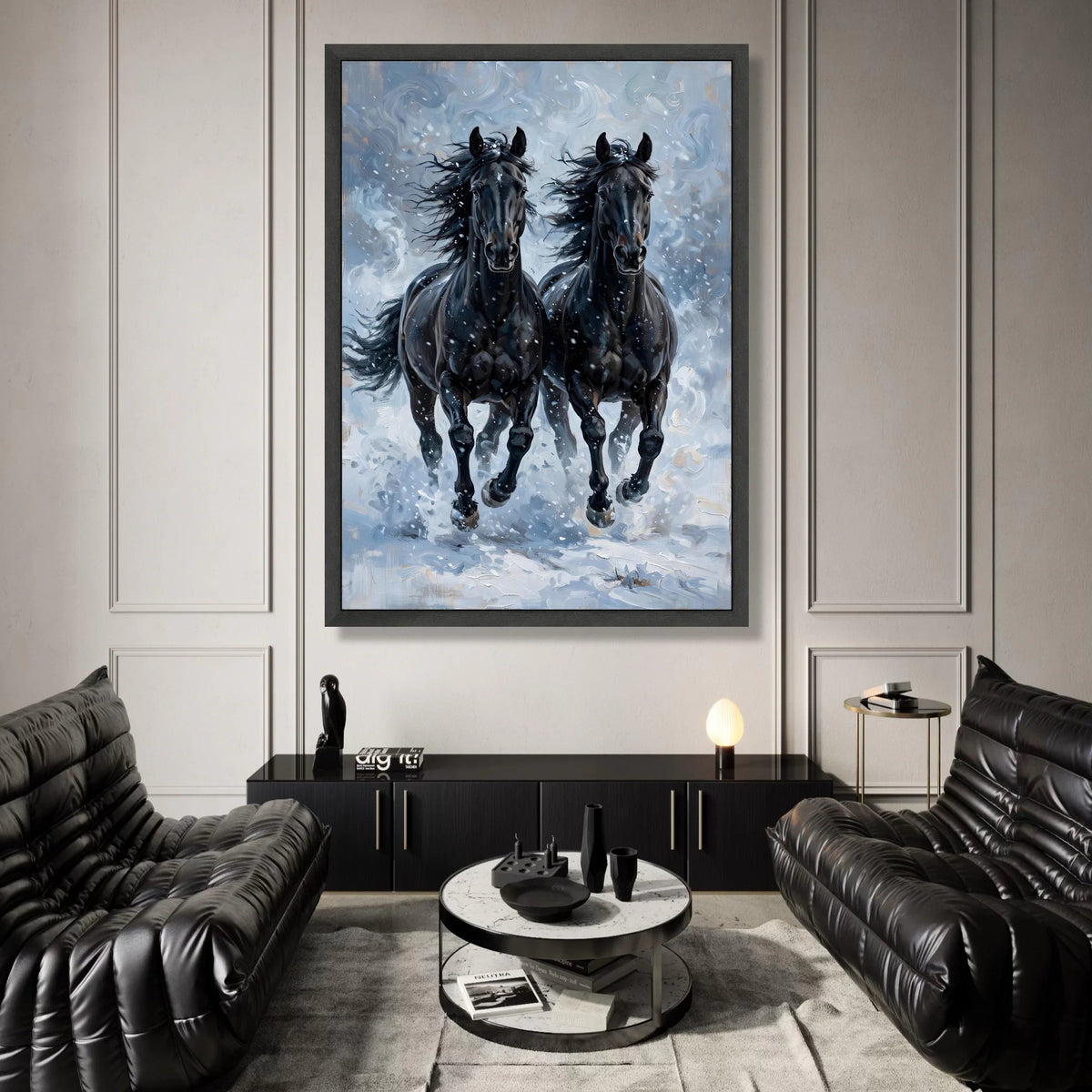 Majestic Black Horses Running Canvas, Dynamic Animal Wall Art, Galloping Horses Print, Nature Wildlife Canvas, Home Canvas Print Art